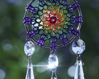 Custom Pride Chainmaille and Crystal Sun Catcher