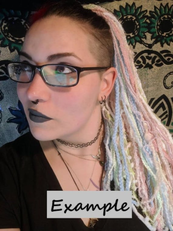 Yarn falls hand-made pastel temp hair extensions Handmade pastel rainbow wavy dreads in Exmouth main image 4