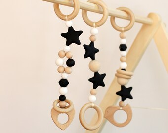 black and white hanging toys