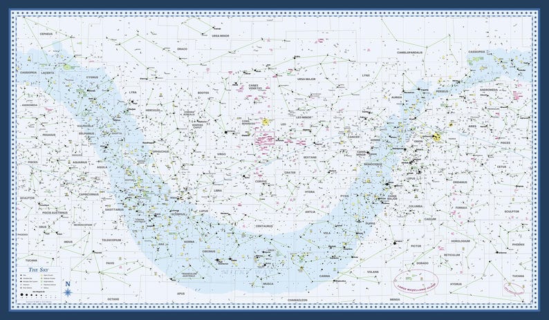 Map of the Stars and Constellations - 48x28 - Etsy
