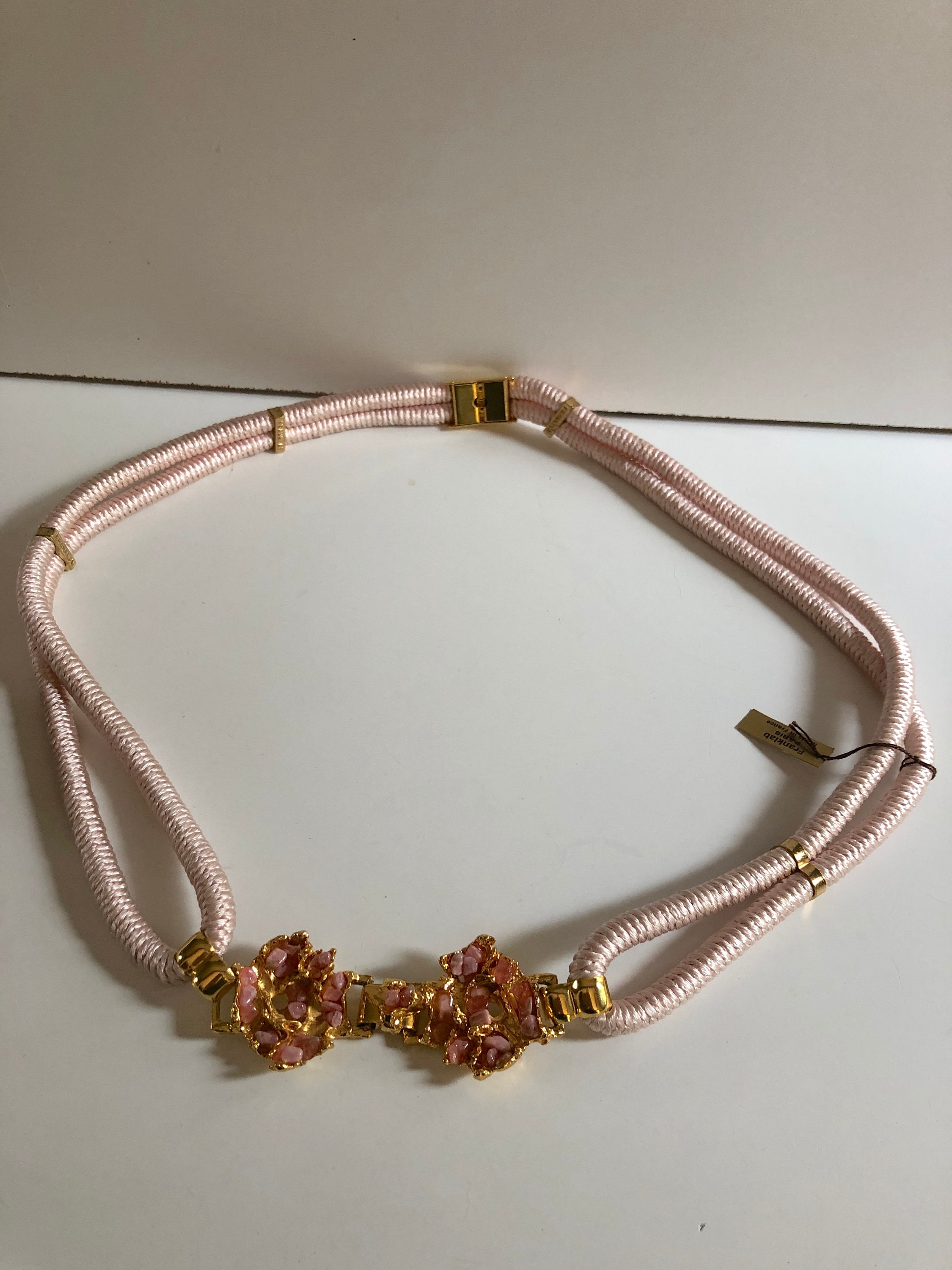 Pink Multi-Strand Rope Belt with Gold Floral Buckle by Franklab Paris #986 1980s Amethyst Belt by Frank Lab Paris main image 4