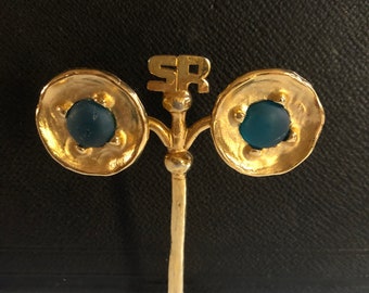 Jacky de G golden earrings cabochon blue Vintage