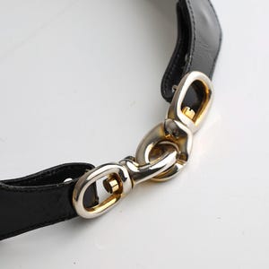 Céline Paris Black Patent Leather Belt with Gold Buckle 80s image 4