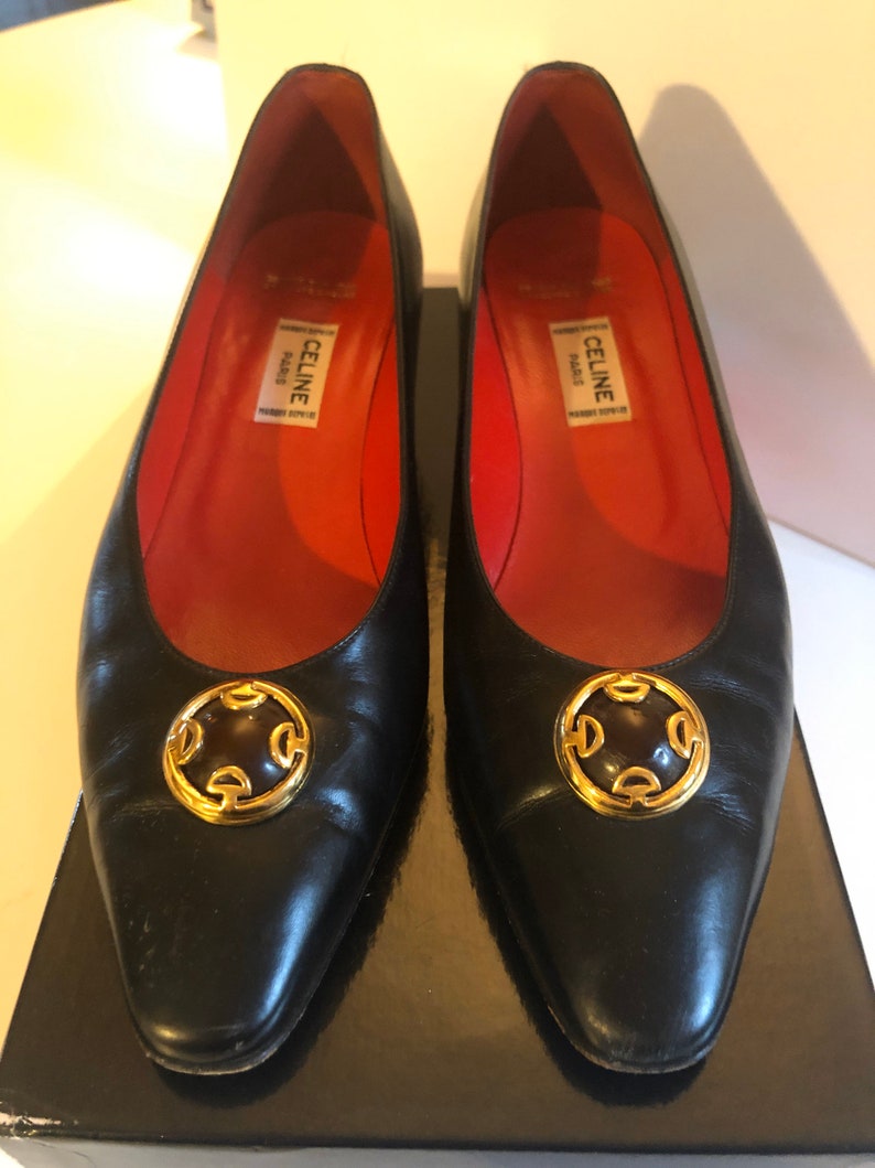 Céline Paris Shoes Small Heels Black Leather | Etsy