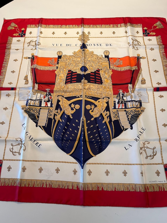 HERMES PARIS スカーフ Hermès Silk Scarf La Réale La Galère View of the Carriage H