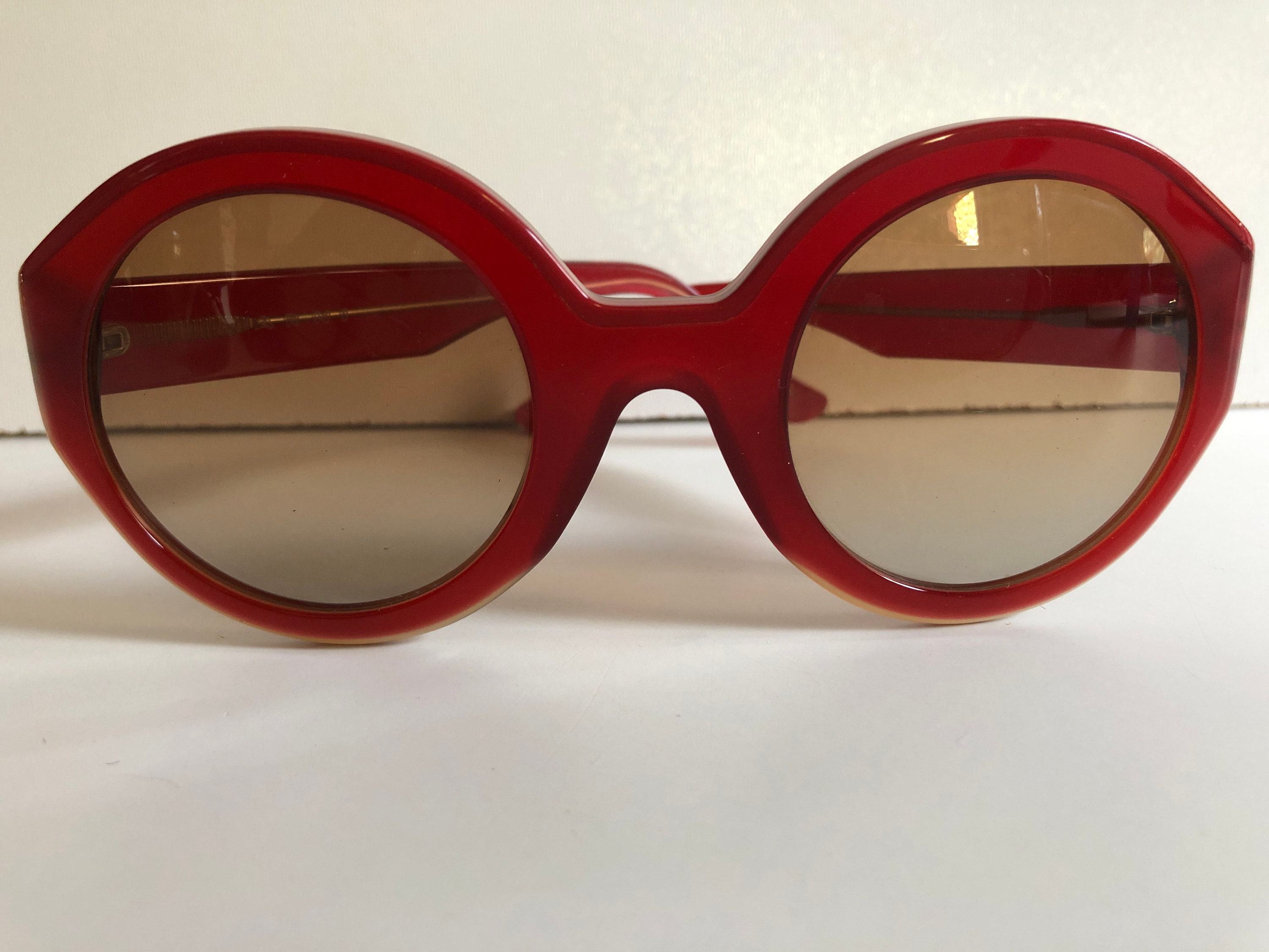 Marni Large Round Sunglasses Red Poppy and Beige Vintage Oversize