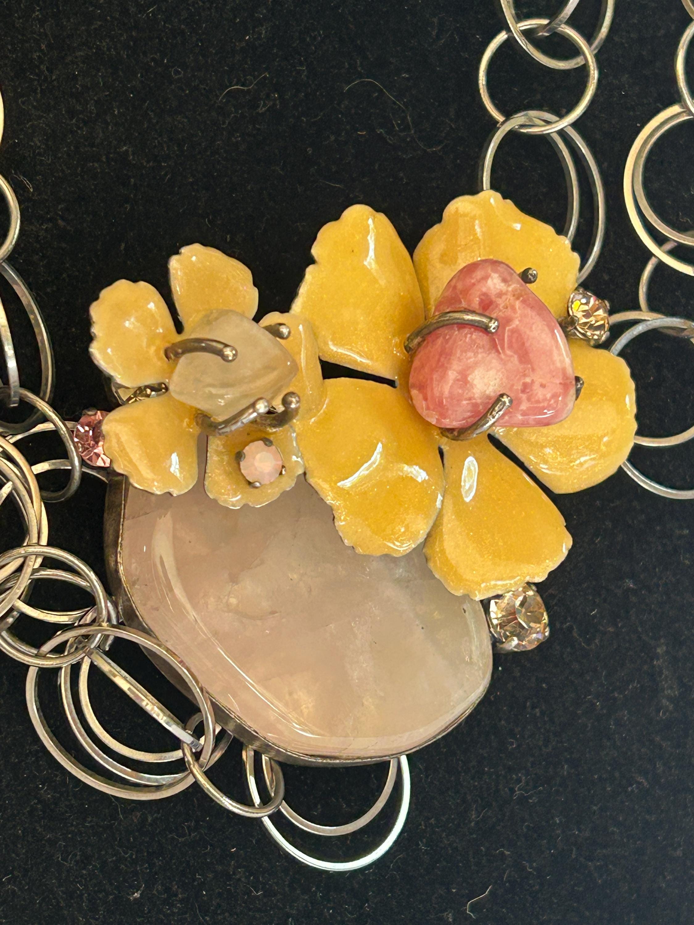 Philippe Ferrandis Large 90s Asymmetric Flower Pendant Necklace
