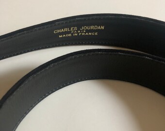 Charles Jourdan ceinture cuir daim noir Fermoir logo CJ métal doré Vintage  Années 80