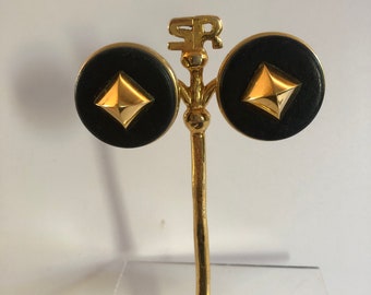 Hermès Médor Clip-on Earrings Black Leather and Gold Metal 80s Rare