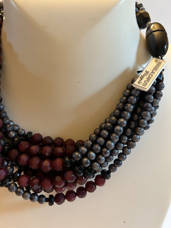 Angela Caputi Multi Row Necklace Gray Bordeaux Bl… - image 10