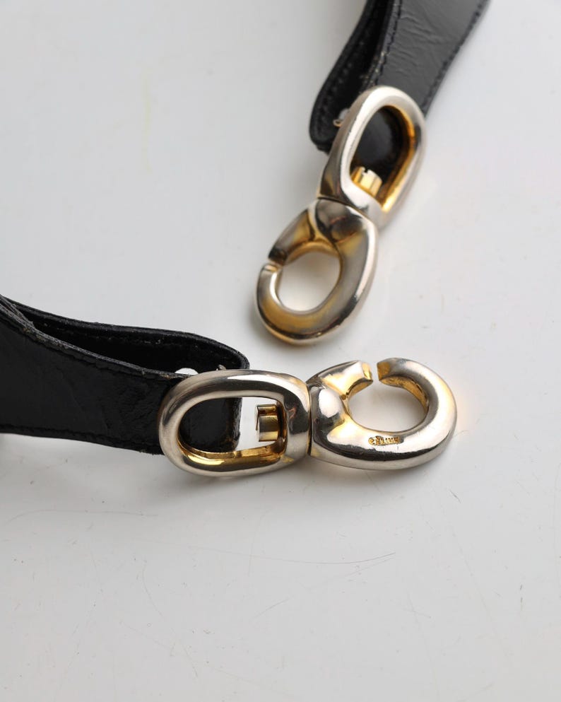 Céline Paris Black Patent Leather Belt with Gold Buckle 80s image 7