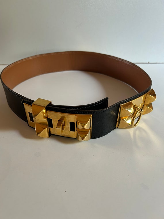 Hermès Médor Dog Collar Belt Black Leather Gold Finishes 1986 - Etsy