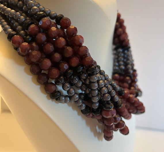 Angela Caputi Multi Row Necklace Gray Bordeaux Bl… - image 1