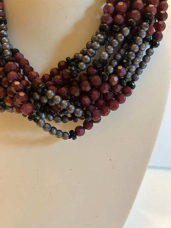 Angela Caputi Multi Row Necklace Gray Bordeaux Bl… - image 3