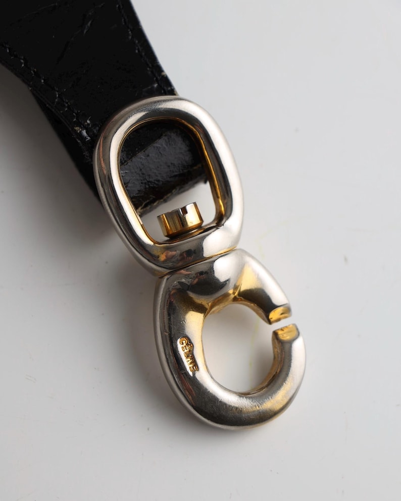 Céline Paris Black Patent Leather Belt with Gold Buckle 80s image 5