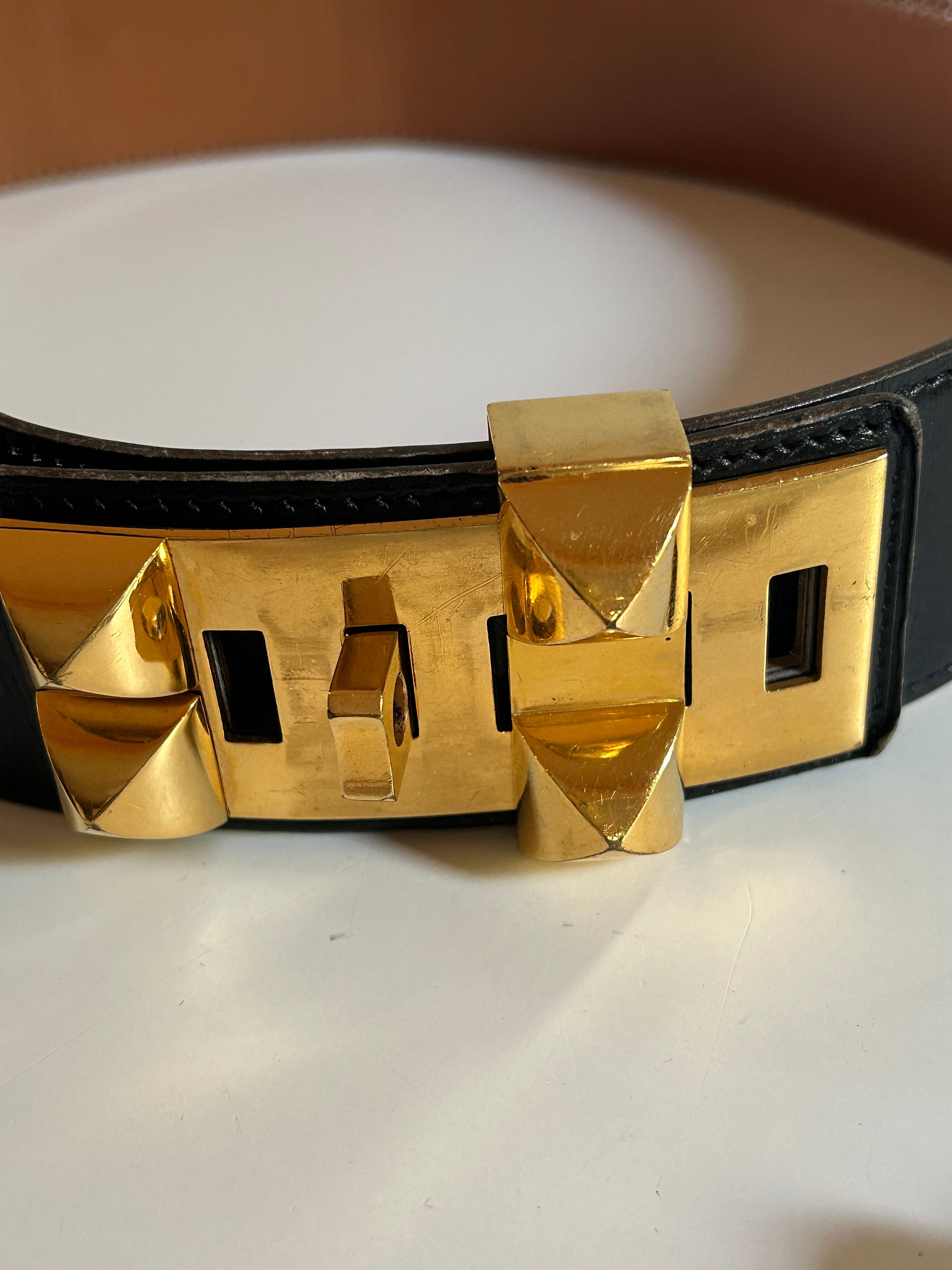 Authentic HERMES Vintage Belt Gold Hardware Circle In D Black Leather Hermès Belts | The RealReal main image 4