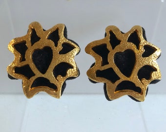 Satellite Paris gold and black earrings sun and heart Vintage