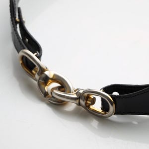 Céline Paris Black Patent Leather Belt with Gold Buckle 80s image 11