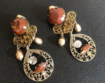 Boucles D'oreilles Vintage Reminiscence ZOÉ COSTE Années 80/90 - Modèle Fantaisie Résine Multicolore