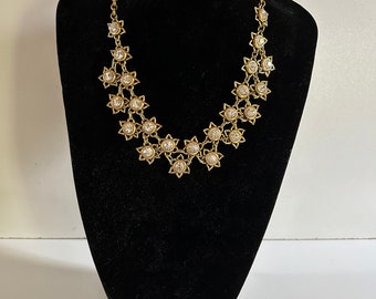 Taratata Gold Bib Necklace Sun Flower Decor Crystal 90s