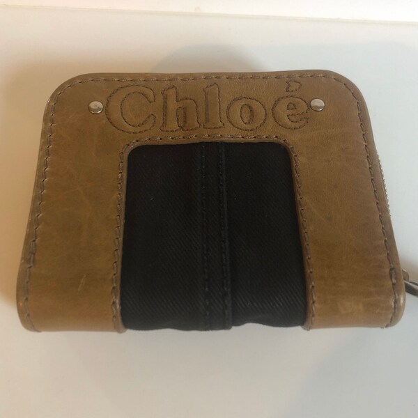 Chloé Paris vintage leather and canvas card holder