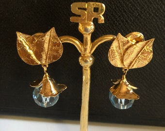 Yves Saint Laurent Vintage Blue Drop Leaf Earrings