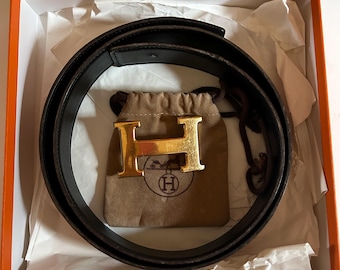 Hermès Constance H Belt Gold Grained Leather Brown 98s