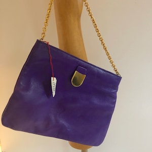 Lamarthe Small Purple Bag Gold Chain Shoulder Strap Lambskin Vintage Never Used