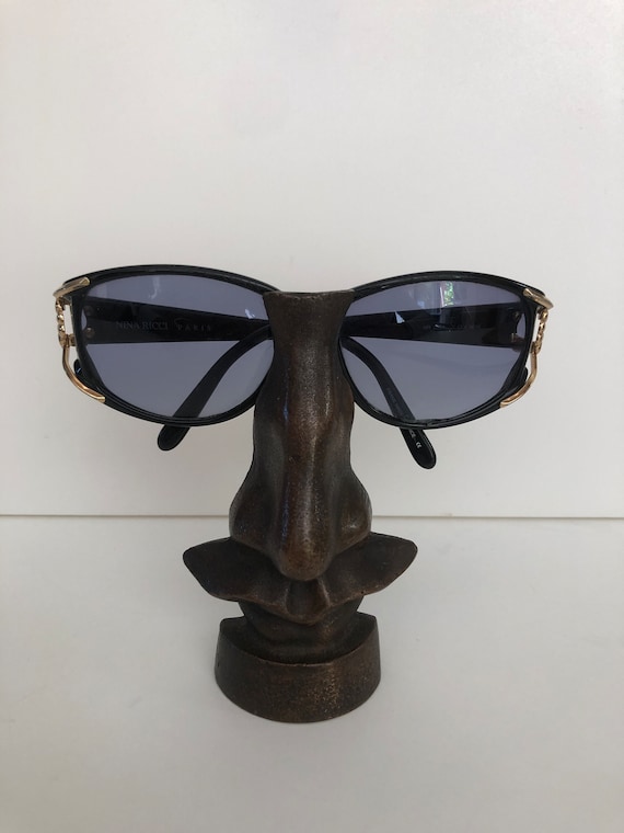 Nina Ricci Black and Gold Sunglasses Blue Lenses … - image 1