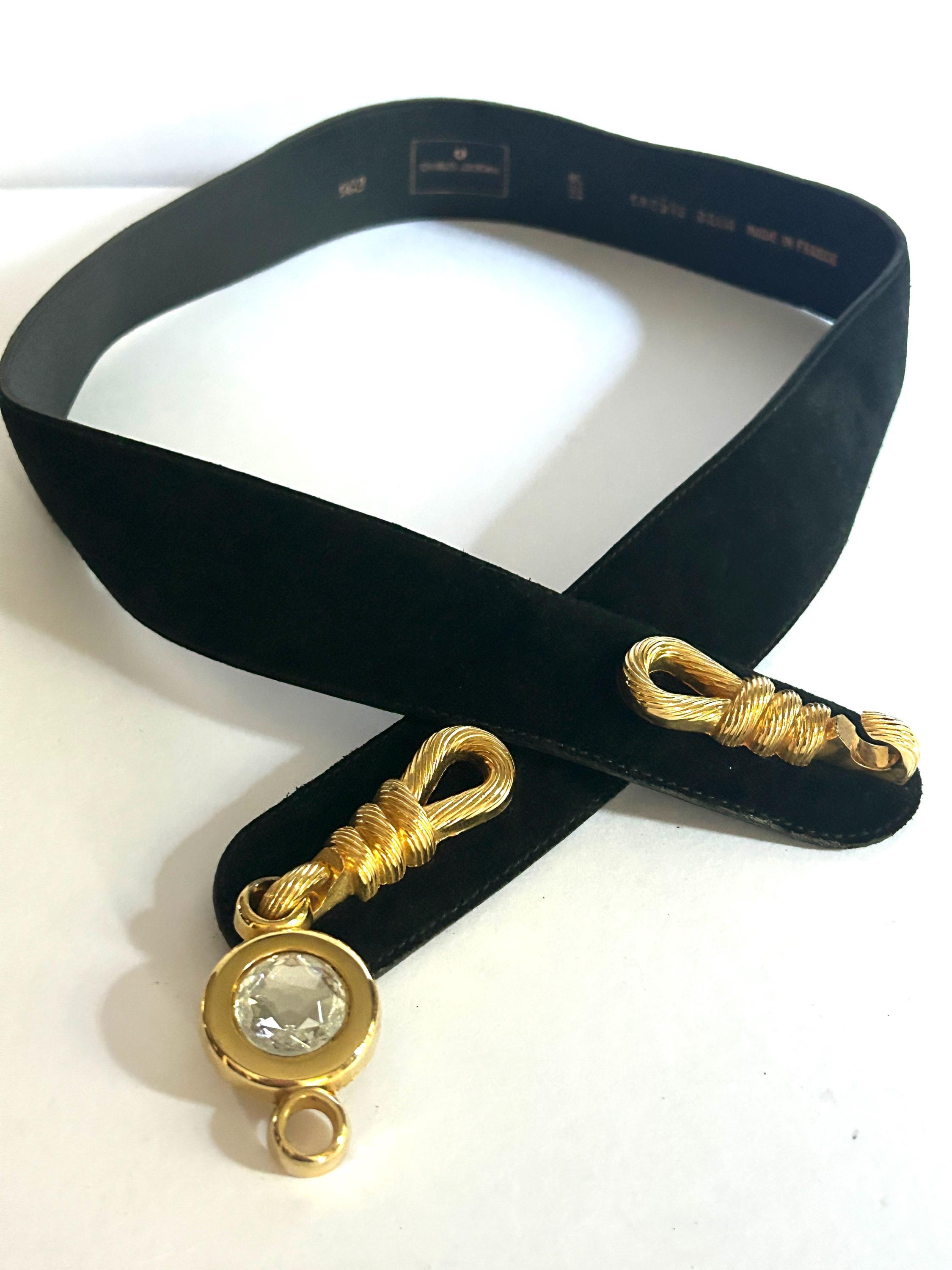 Charles Jourdan Black Suede Leather Belt With Jewel Clasp 