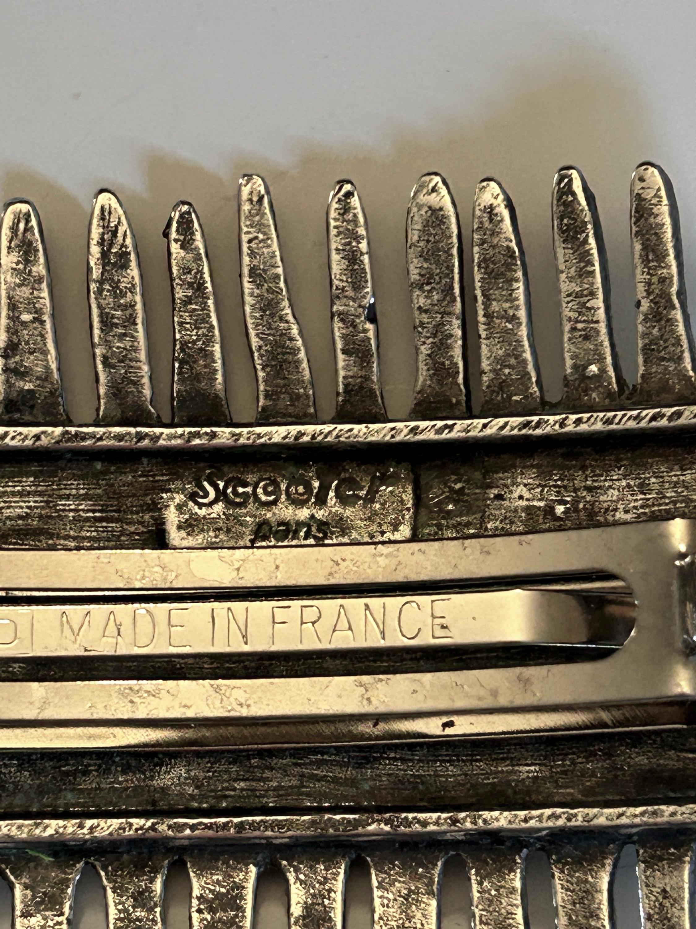 Scooter Paris Hair Clip Barrette Vintage Metal  4” Tribal Etched VINTAGE SCOOTER PARIS LARGE BOLD BARRETTE HAIR CLIP 4.5 x  main image 2