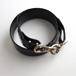 Céline Paris Black Patent Leather Belt with Gold Buckle 80s image 3