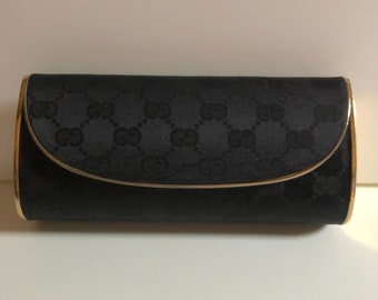 Rare Gucci sac minaudiere noire et dorée tissu monogramme Années 50/60