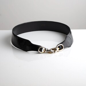 Céline Paris Black Patent Leather Belt with Gold Buckle 80s image 2