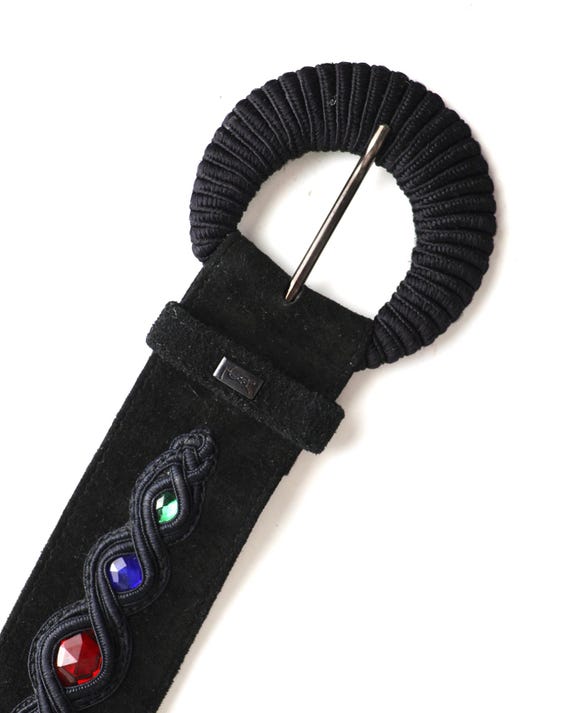 YVES SAINT LAURENT Black Suede Belt With Colored Rhinestones  display picture 1