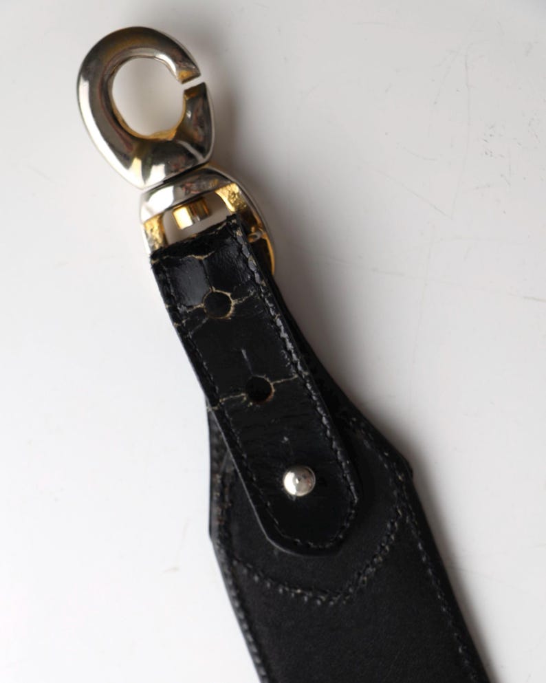 Céline Paris Black Patent Leather Belt with Gold Buckle 80s image 9