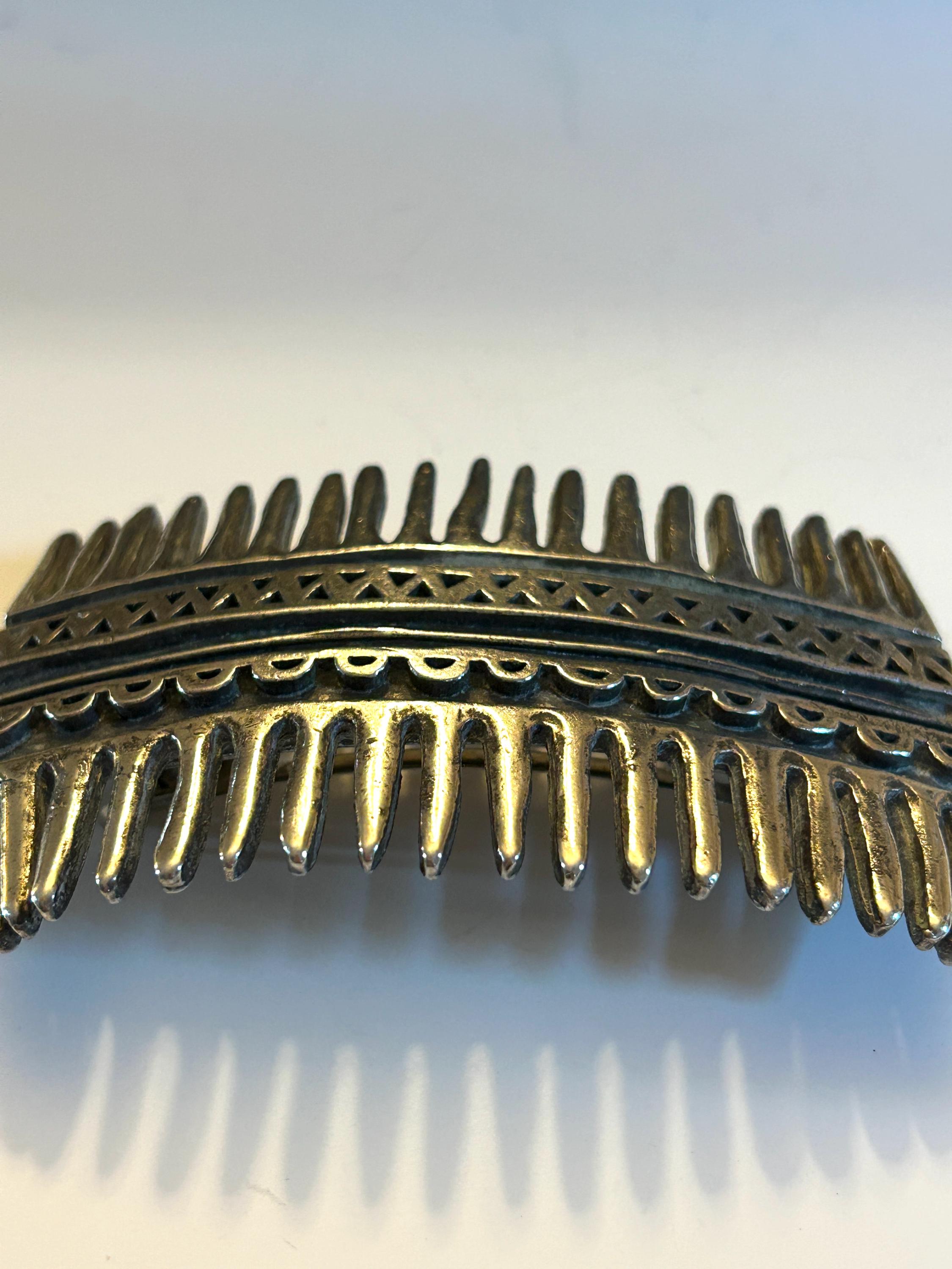 Scooter Paris Hair Clip Barrette Vintage Metal  4” Tribal Etched VINTAGE SCOOTER PARIS LARGE BOLD BARRETTE HAIR CLIP 4.5 x  main image 4
