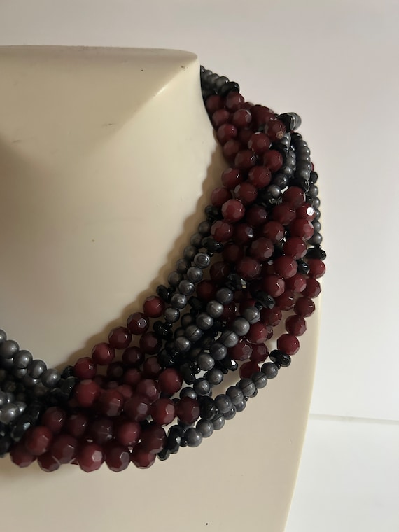 Angela Caputi Multi Row Necklace Gray Bordeaux Bl… - image 4
