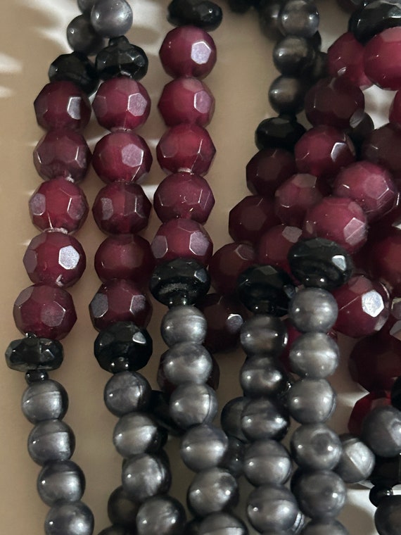 Angela Caputi Multi Row Necklace Gray Bordeaux Bl… - image 6