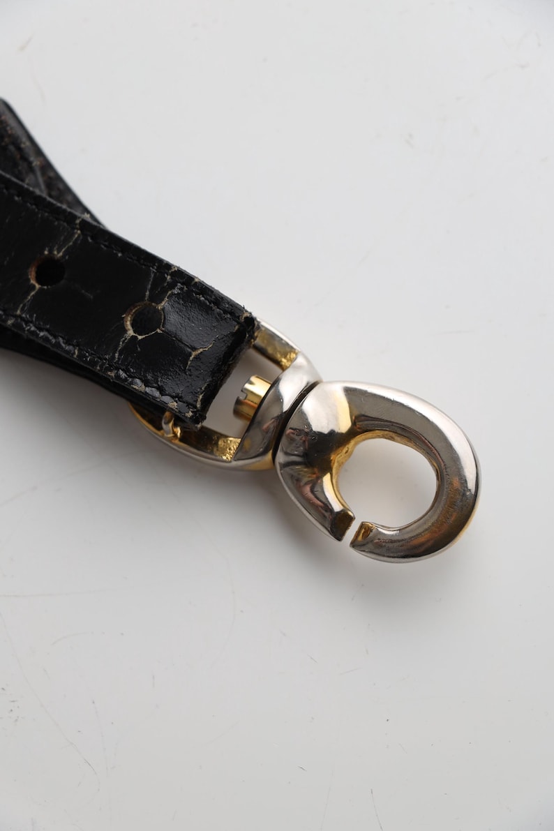 Céline Paris Black Patent Leather Belt with Gold Buckle 80s image 10