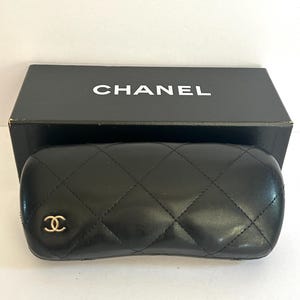 Chanel Leather Glasses Case Quilted Leather Black Double C 2000s