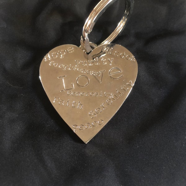 Édouard Rambaud Silver Keyring Heart Messages Love Serenity Peace Vintage