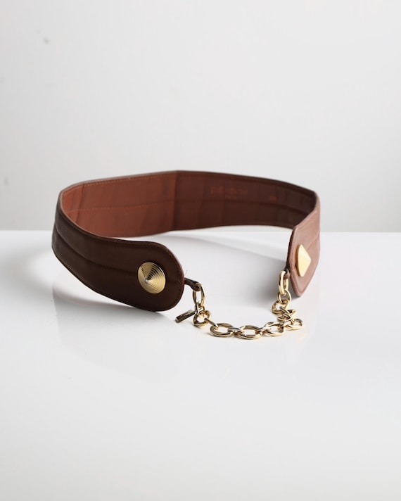 YVES SAINT LAURENT Brown Leather Belt With Gold Decorations  display picture 1