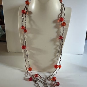 Biche de Bere Necklace Multi-row Silver Orange Pearls 90s