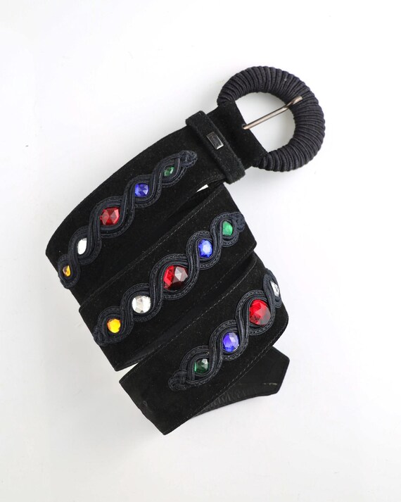 YVES SAINT LAURENT Black Suede Belt With Colored Rhinestones  display picture 3