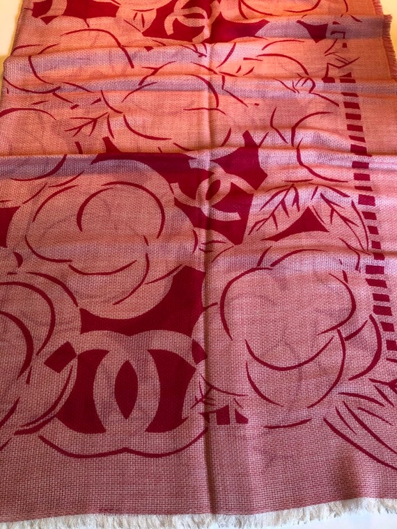 Chanel Large Wool and Silk Scarf Camélia and Vintage CC Logo -  UK