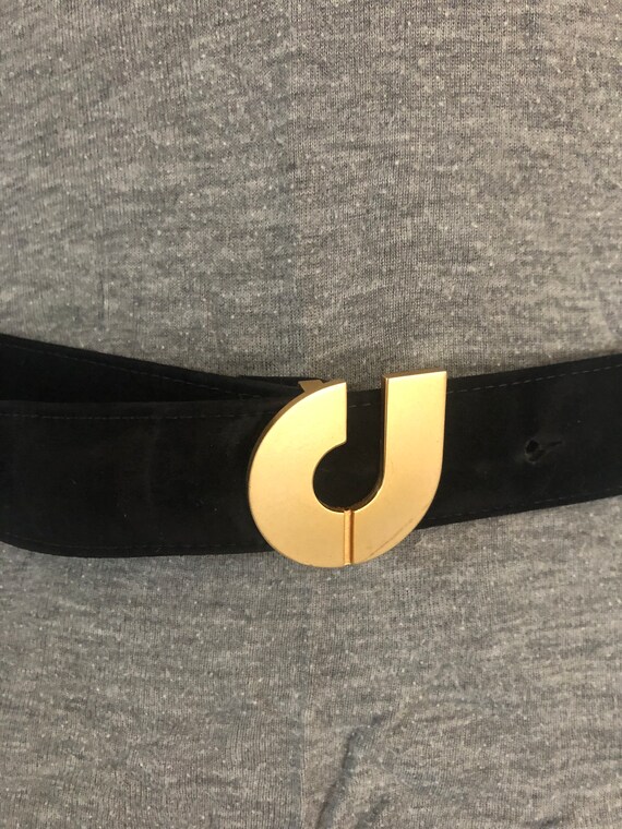 Ceinture En Daim Noir Vintage Charles Jourdan - Taille 75, Années 80, Monogramme
