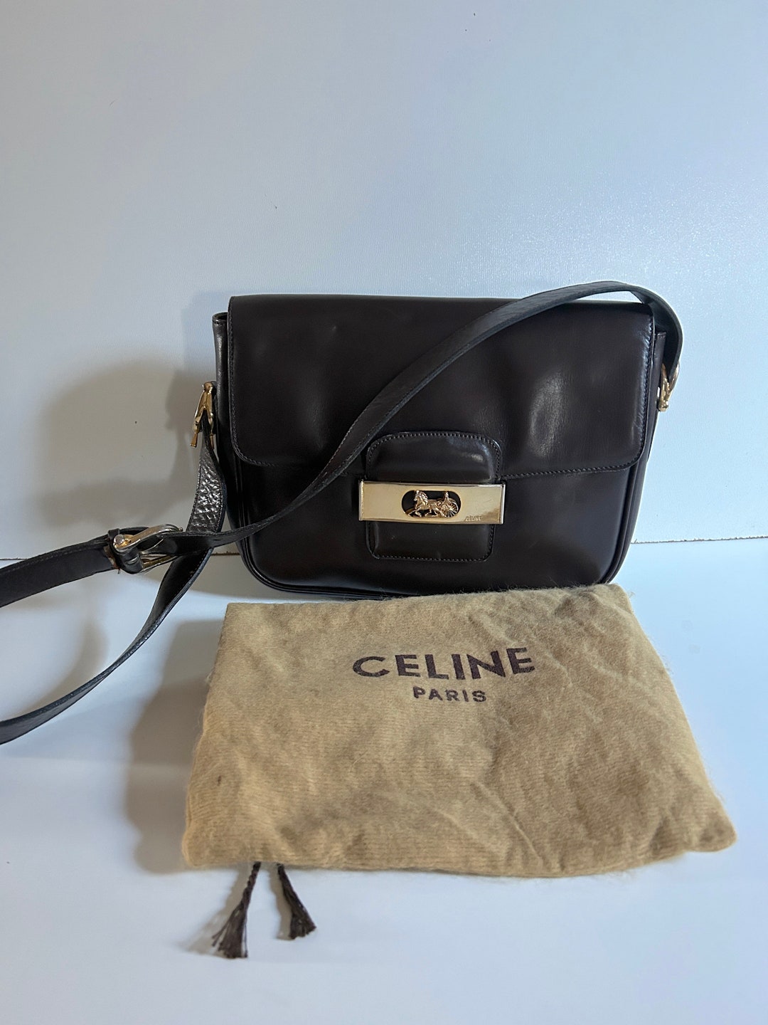 Buy Céline Paris Leather Bag Box Clasp Calèche Sulky Brown 70s