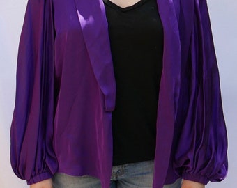 Yves Saint Laurent Vintage Purple Silk Shirt Jacket Russian Collection