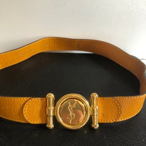 Yves Saint Laurent Vintage Logotype Golden Clasp Leather Belt 
